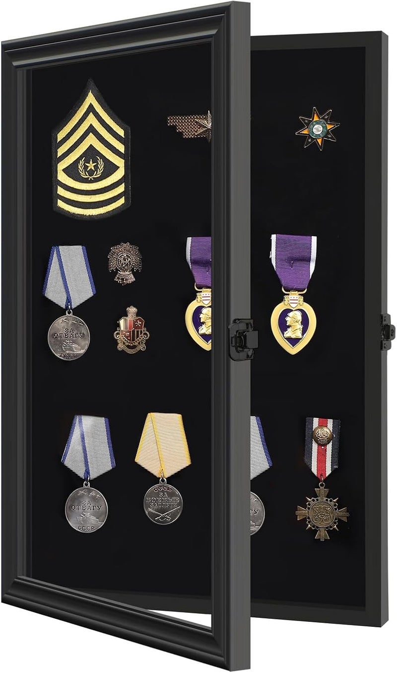 VERANI Pin Display Case - 12x18 Collection Display with Tempered Glass Door for Medals, Tags, Jewelry, Gifts, Ribbons, Collectibles, Black - Image 1
